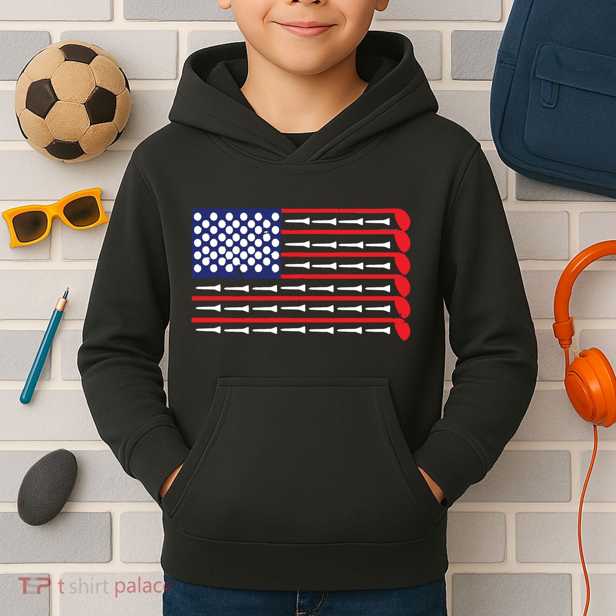 American Flag Golf Kids Hoodie
