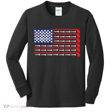 American Flag Golf Kids Long Sleeve Shirt