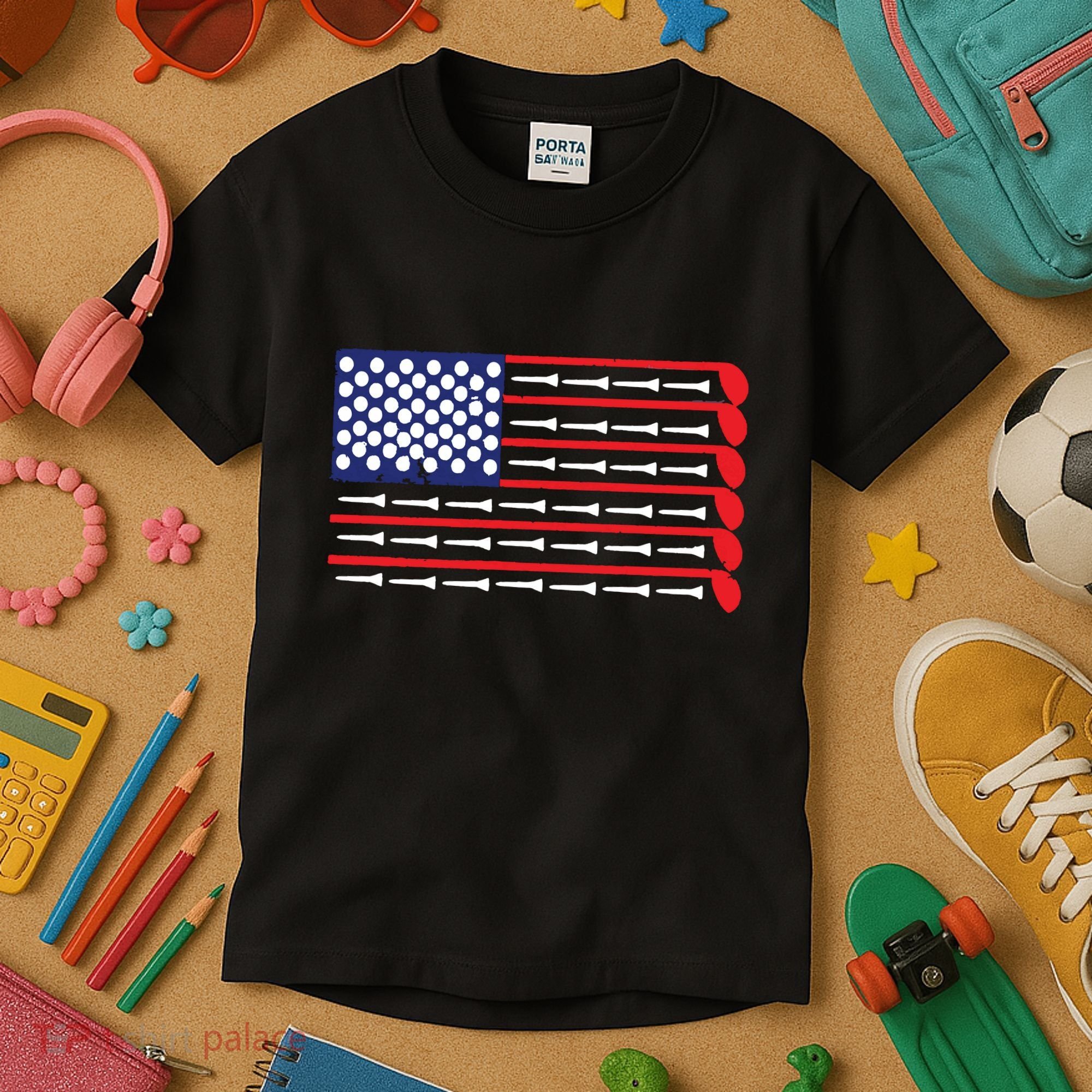 American Flag Golf Kids T-Shirt