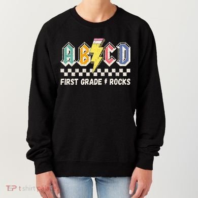 ABCD First Grade Rocks Pencil Lightning Teachers Rock Women's Sweatshirt