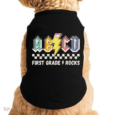 ABCD First Grade Rocks Pencil Lightning Teachers Rock Doggie Tank