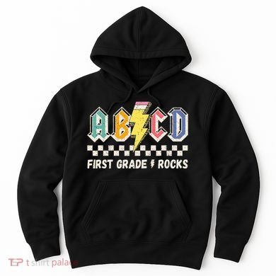 ABCD First Grade Rocks Pencil Lightning Teachers Rock Hoodie