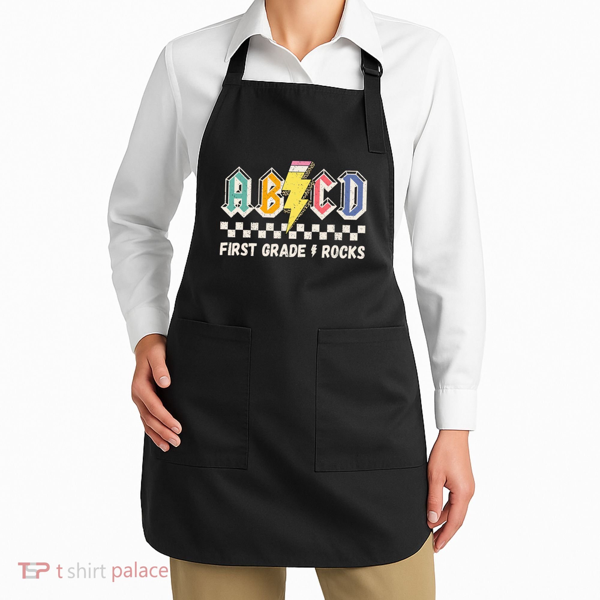 ABCD First Grade Rocks Pencil Lightning Teachers Rock Apron