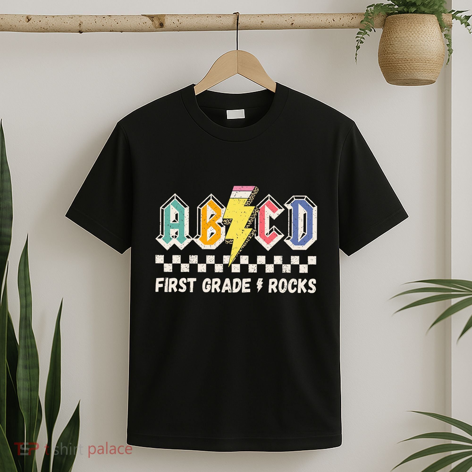 ABCD First Grade Rocks Pencil Lightning Teachers Rock T-Shirt