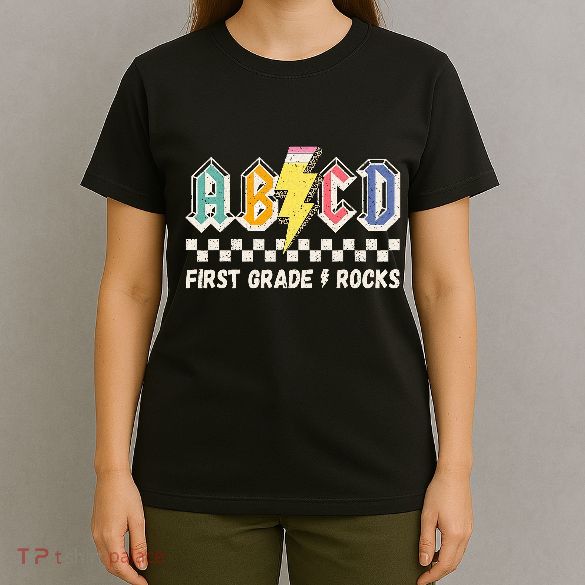 ABCD First Grade Rocks Pencil Lightning Teachers Rock T-Shirt