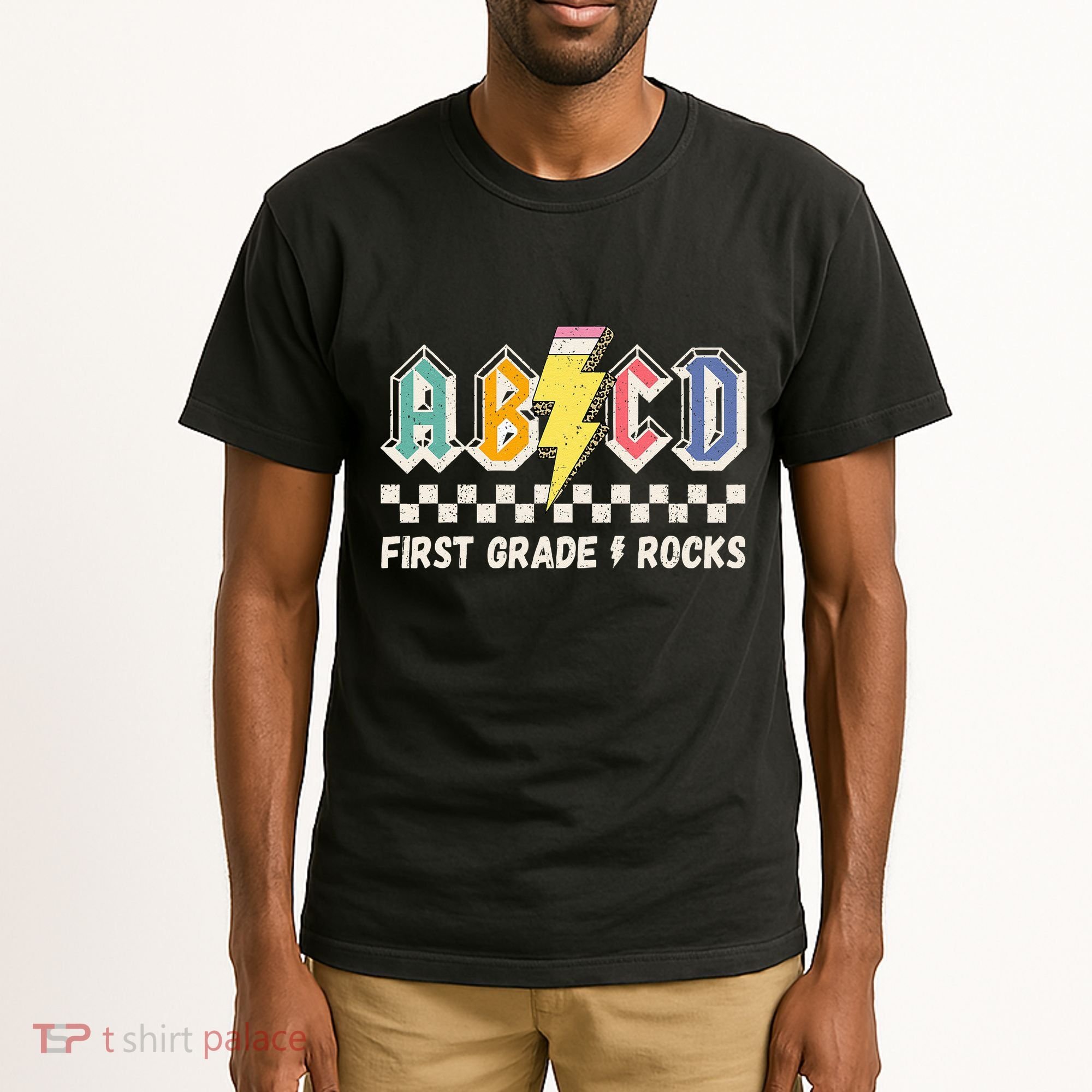 ABCD First Grade Rocks Pencil Lightning Teachers Rock Tall T-Shirt