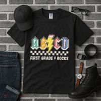 ABCD First Grade Rocks Pencil Lightning Teachers Rock Tall T-Shirt thumb 3