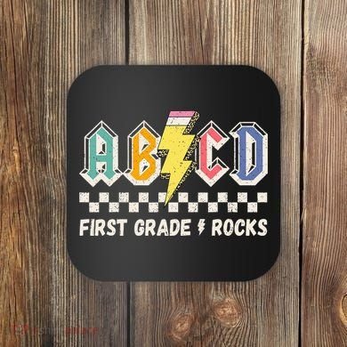 ABCD First Grade Rocks Pencil Lightning Teachers Rock Coaster