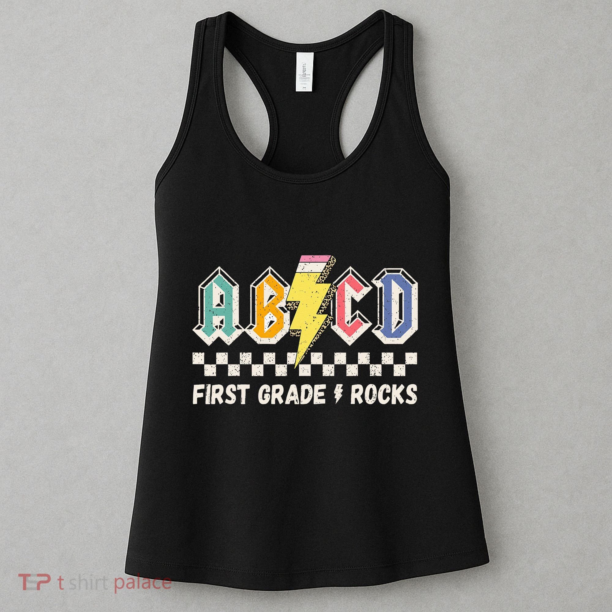 ABCD First Grade Rocks Pencil Lightning Teachers Rock Women's Tank Top