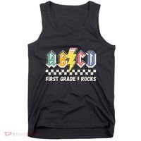 ABCD First Grade Rocks Pencil Lightning Teachers Rock Tank Top thumb 0