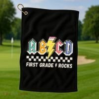 ABCD First Grade Rocks Pencil Lightning Teachers Rock Golf Towel thumb 1