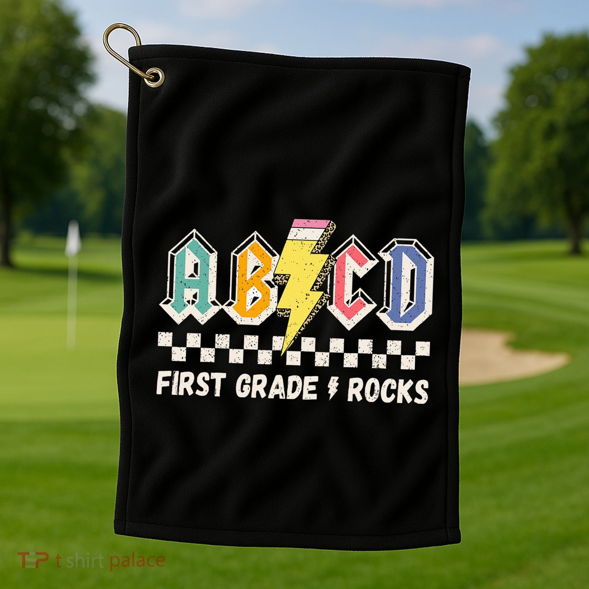 ABCD First Grade Rocks Pencil Lightning Teachers Rock Golf Towel