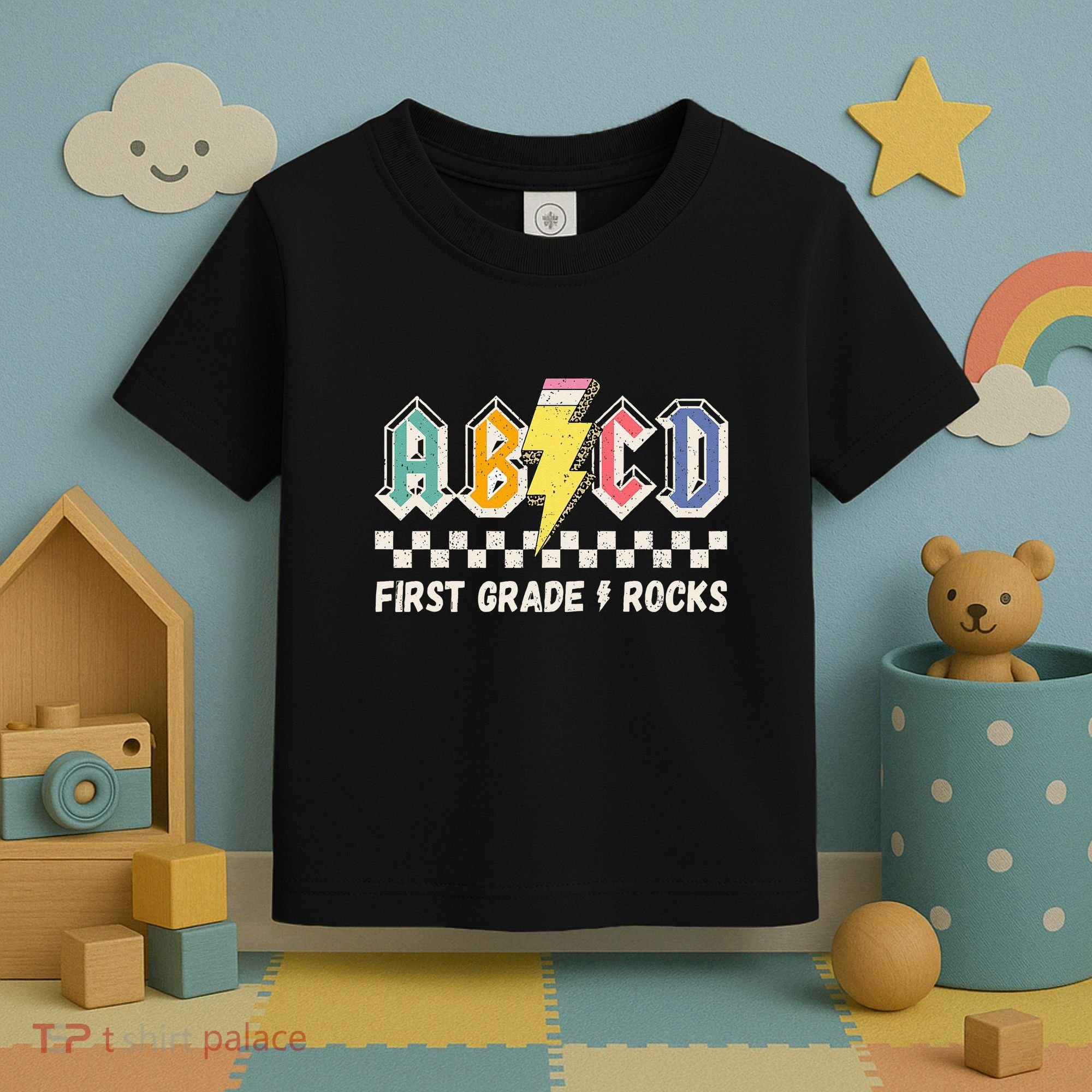 ABCD First Grade Rocks Pencil Lightning Teachers Rock Toddler T-Shirt