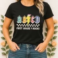 ABCD First Grade Rocks Pencil Lightning Teachers Rock Women's T-Shirt thumb 2