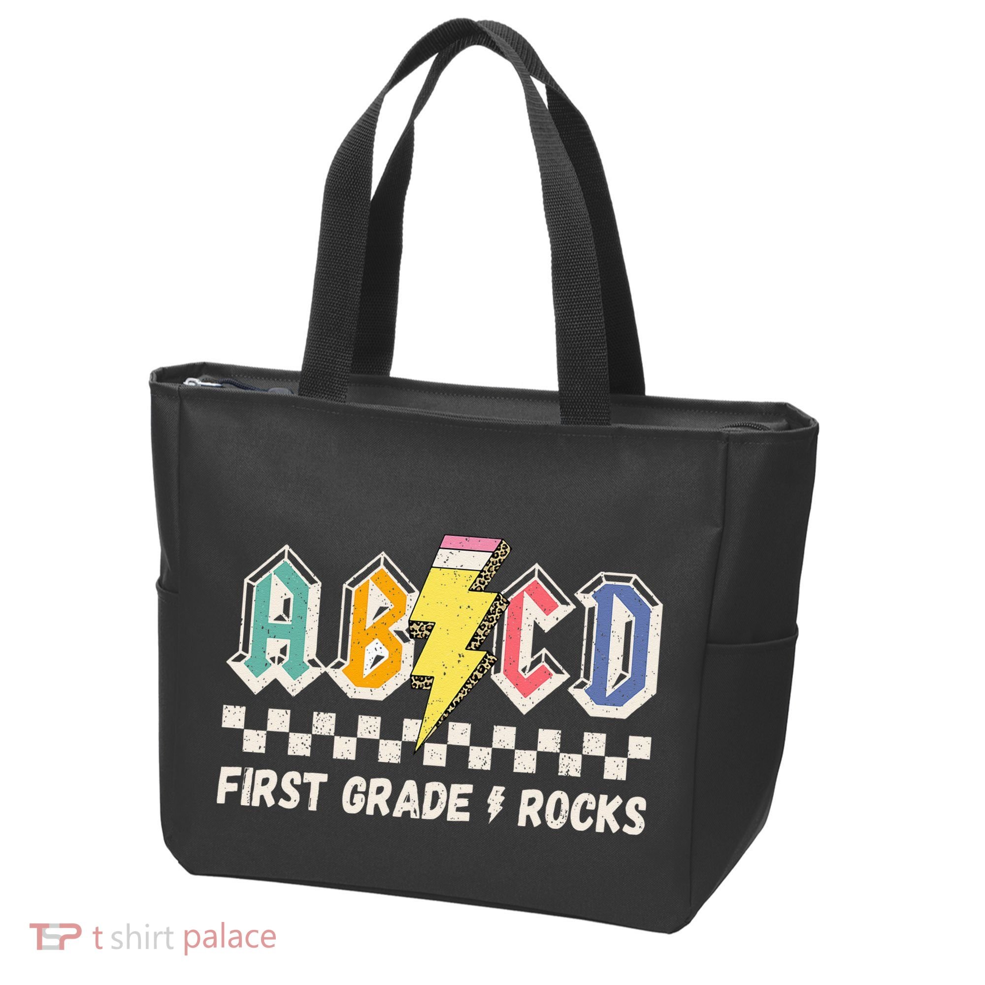 ABCD First Grade Rocks Pencil Lightning Teachers Rock Tote Bag