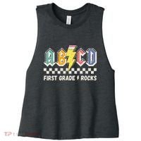 ABCD First Grade Rocks Pencil Lightning Teachers Rock Women's Racerback Cropped Tank thumb 0