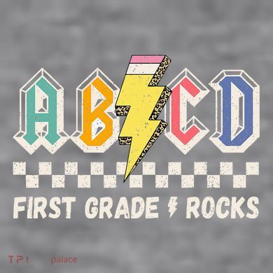 ABCD First Grade Rocks Pencil Lightning Teachers Rock Women's Racerback Cropped Tank