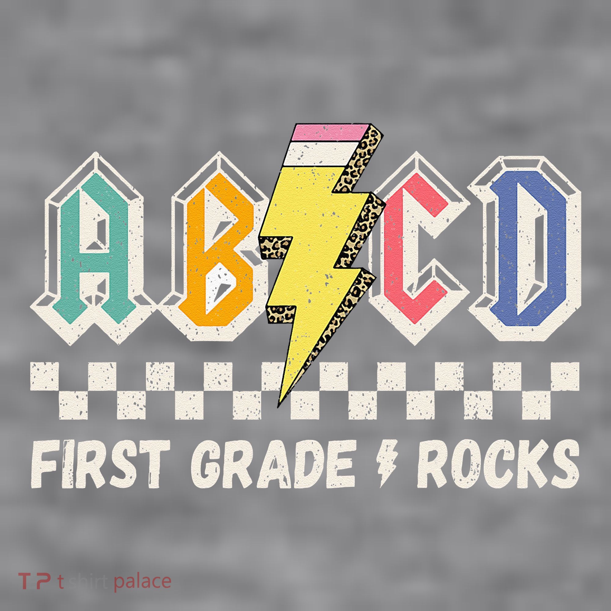 ABCD First Grade Rocks Pencil Lightning Teachers Rock Women's Racerback Cropped Tank