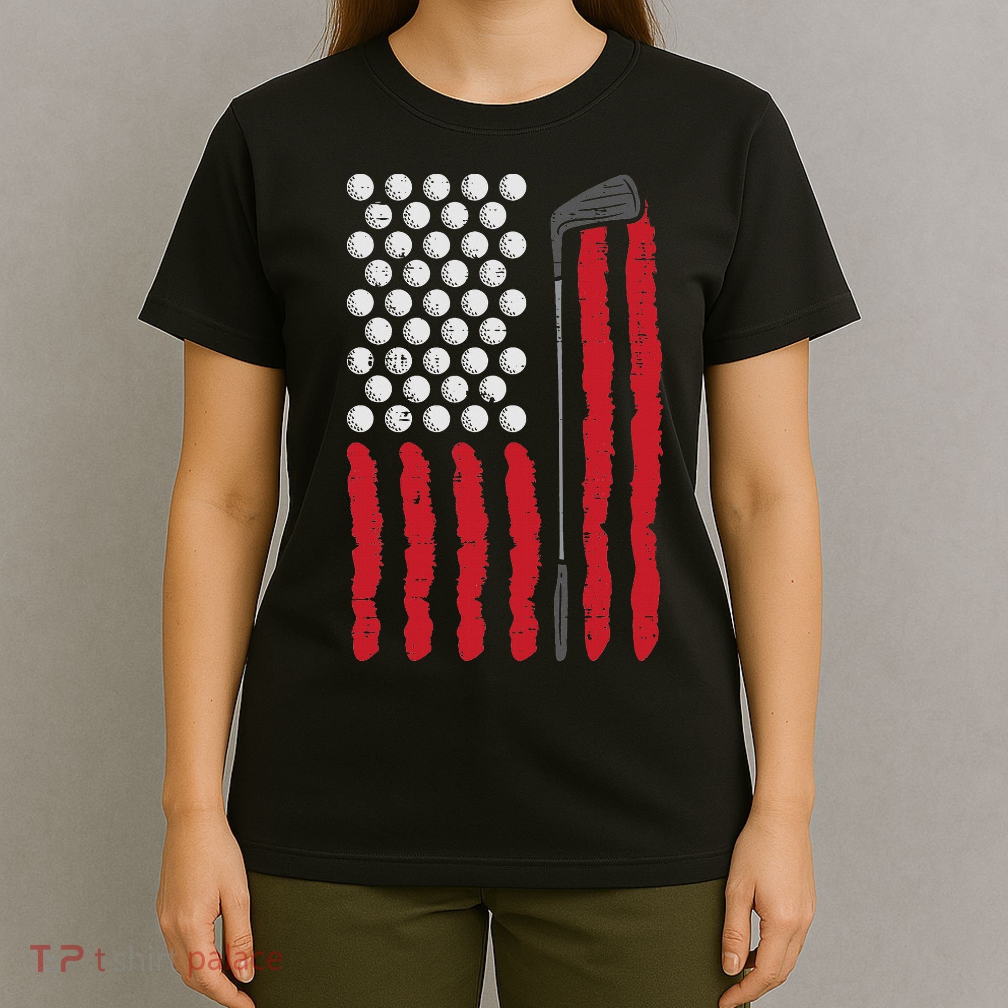 American Flag Golf Balls And Club Vintage Golfing Golfer T-Shirt
