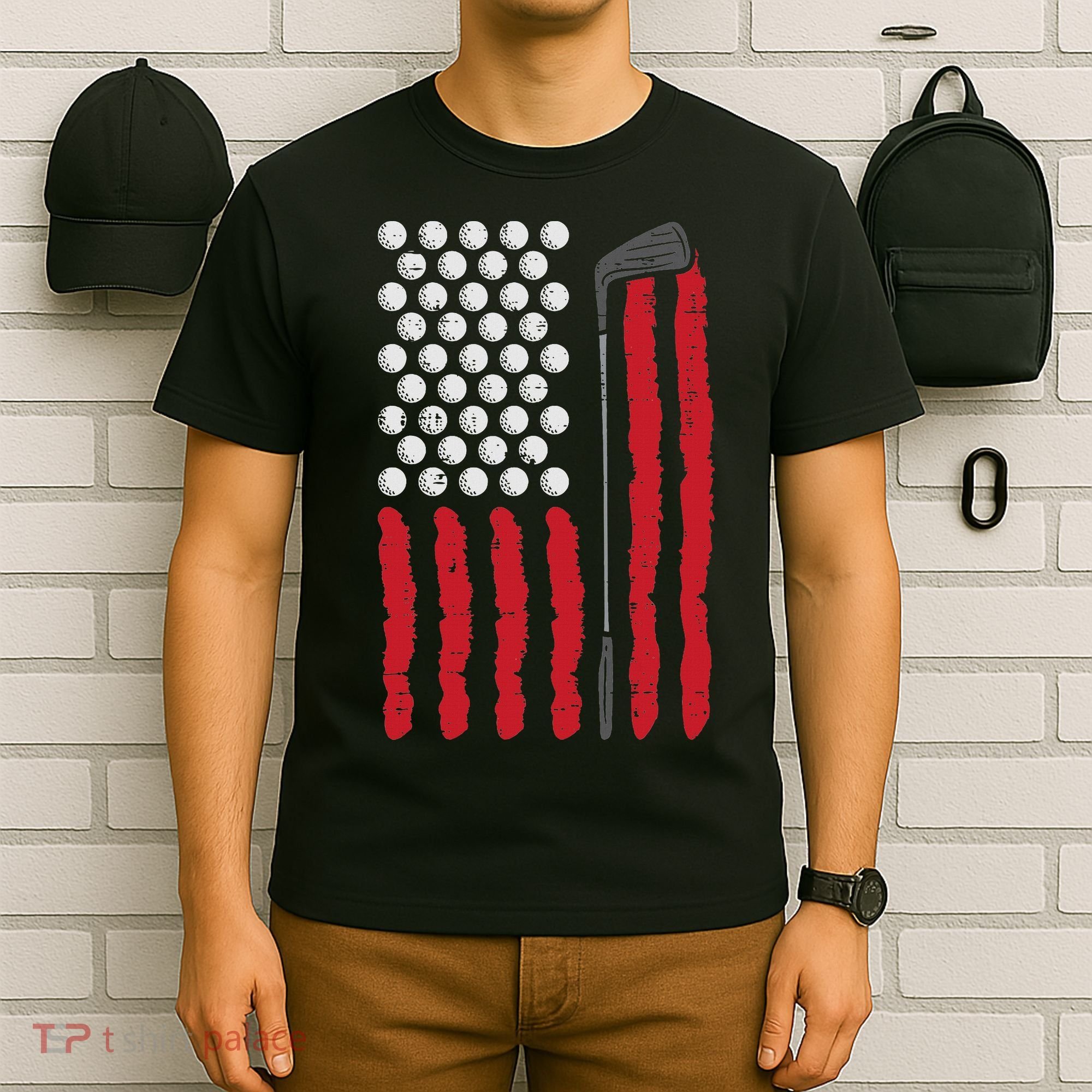 American Flag Golf Balls And Club Vintage Golfing Golfer T-Shirt