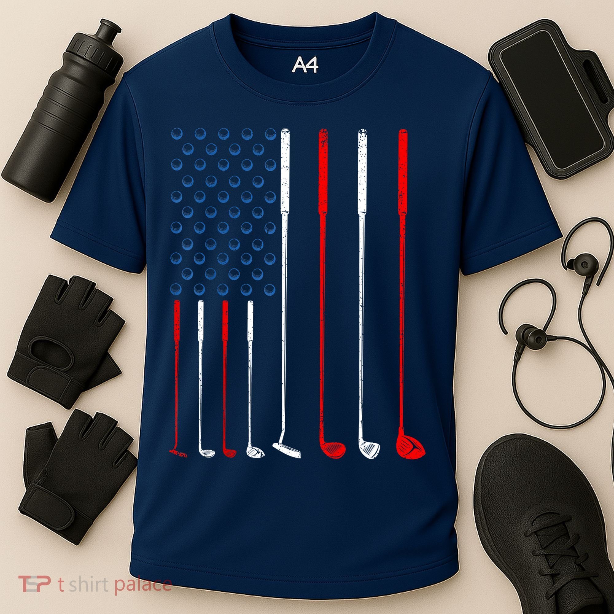 American Flag Golf Clubs Gift Cooling Performance Crew T-Shirt
