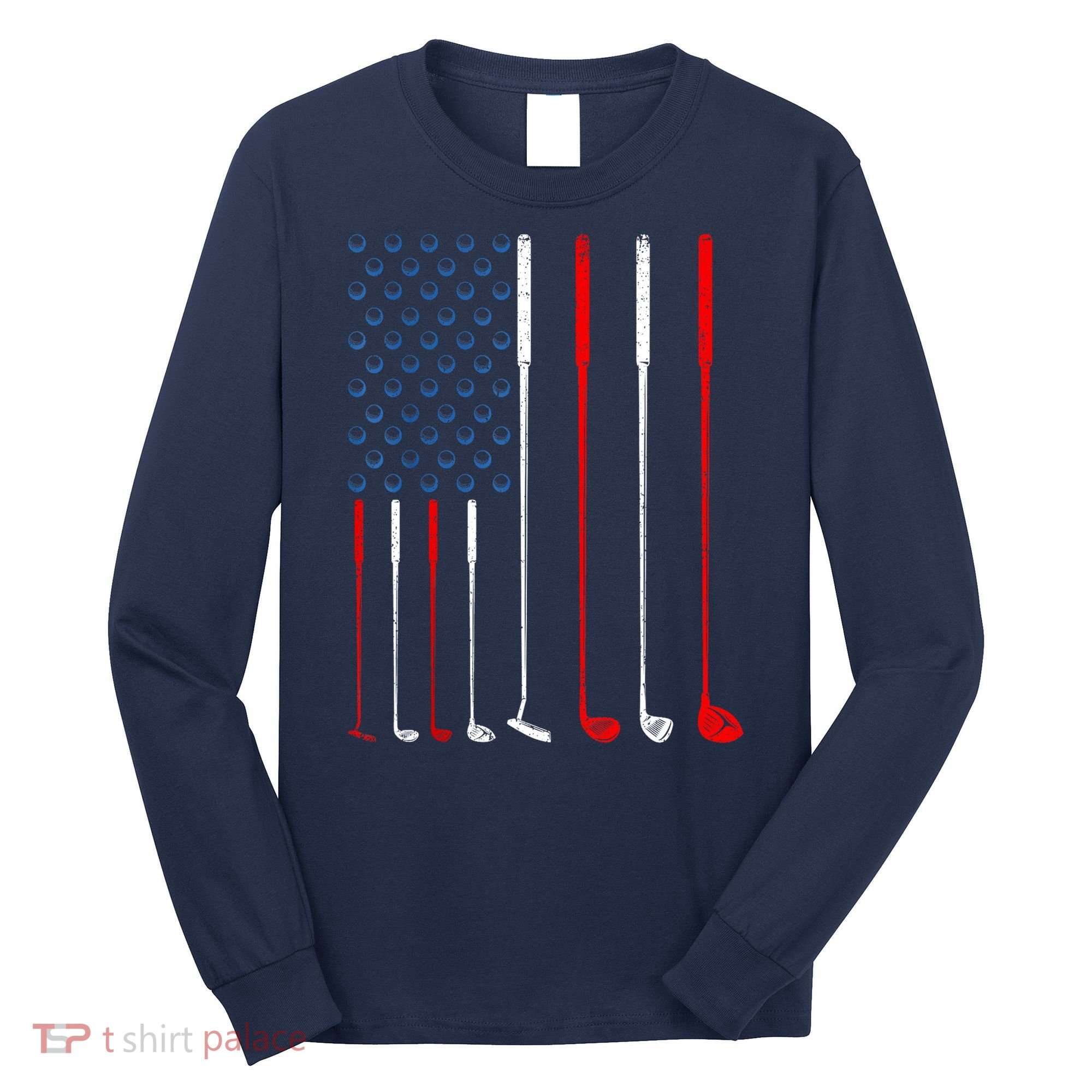 American Flag Golf Clubs Gift Long Sleeve Shirt