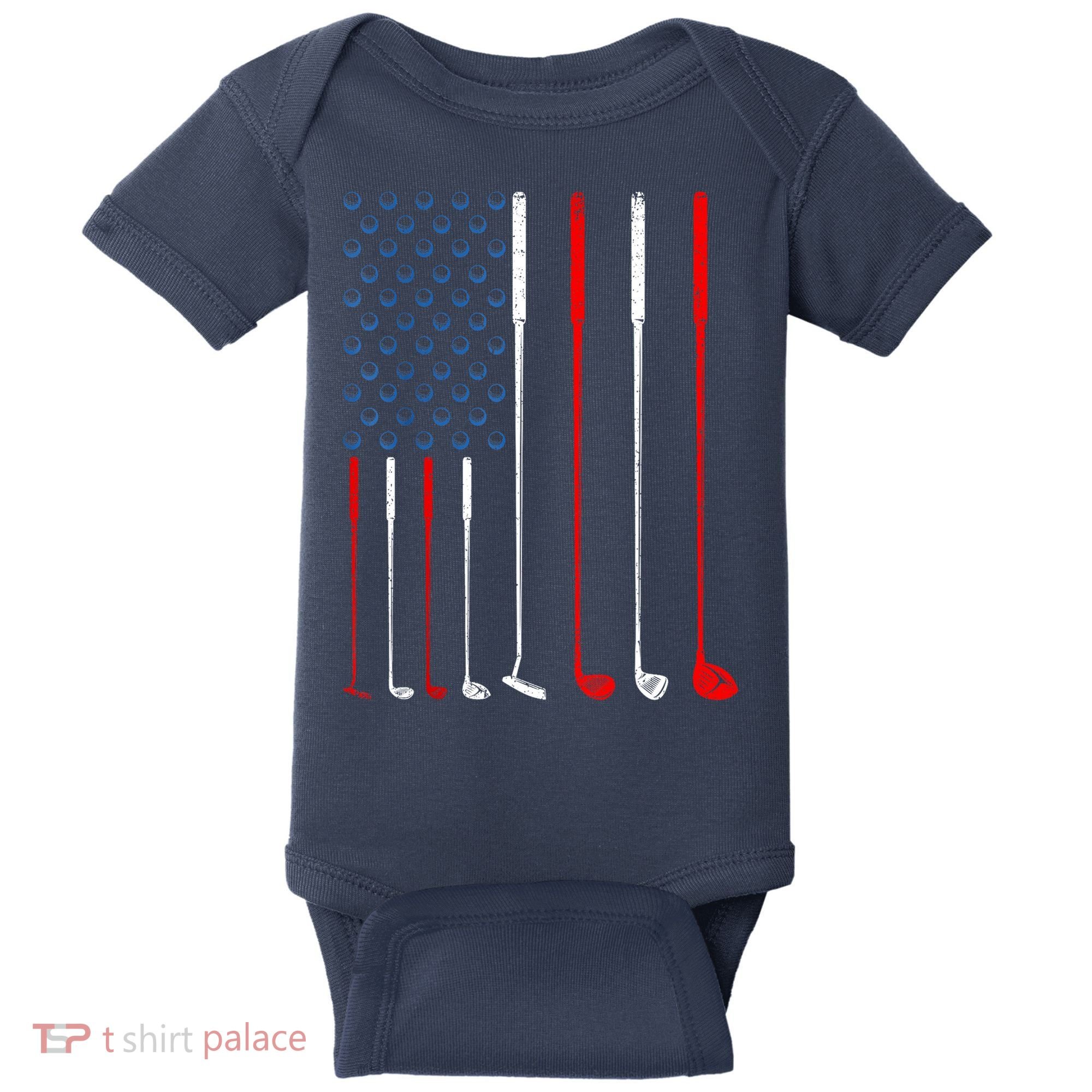 American Flag Golf Clubs Gift Baby Bodysuit