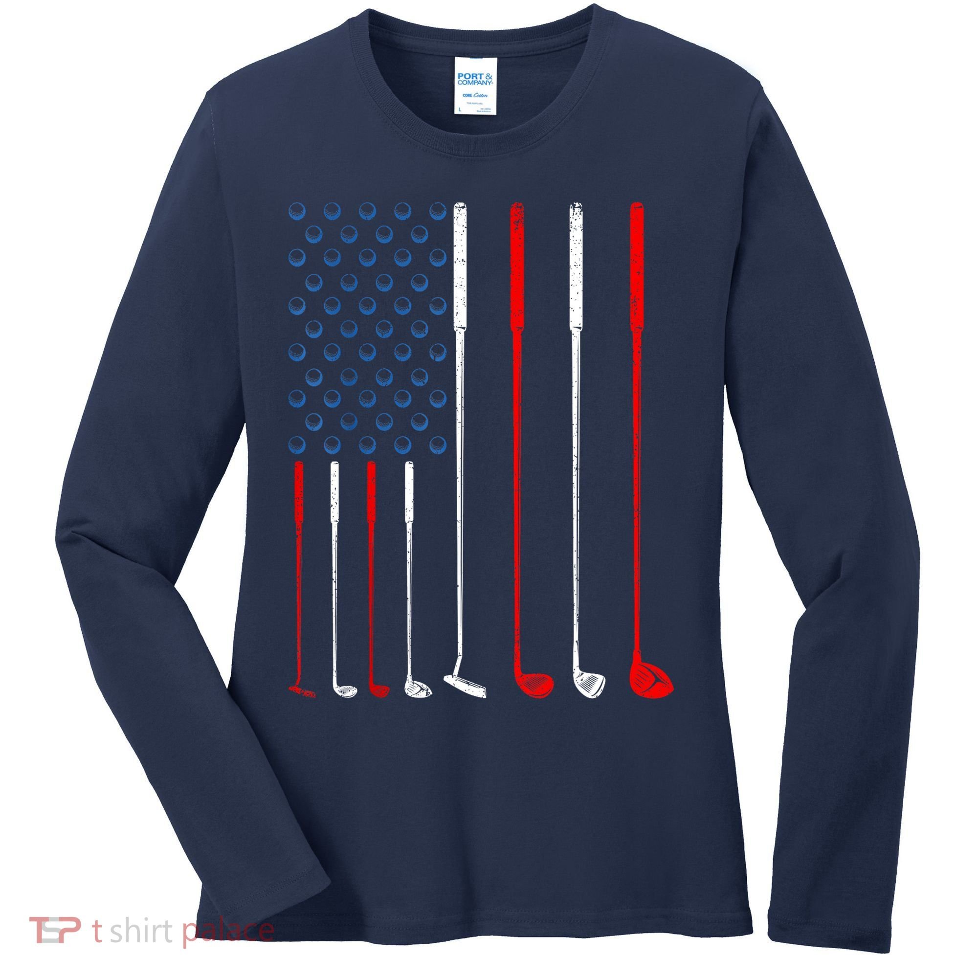 American Flag Golf Clubs Gift Women's Long Sleeve Shirt