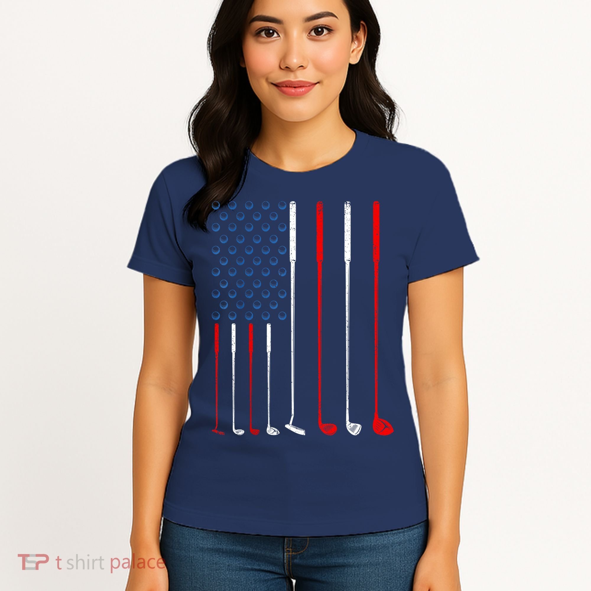 American Flag Golf Clubs Gift Women's T-Shirt
