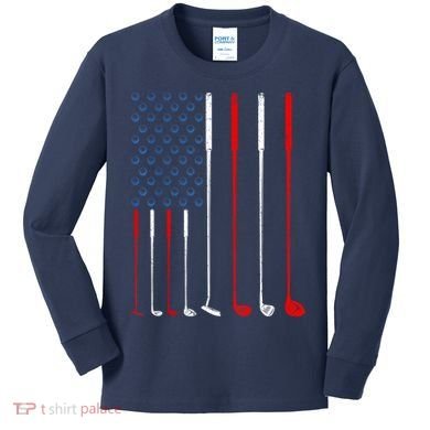 American Flag Golf Clubs Gift Kids Long Sleeve Shirt