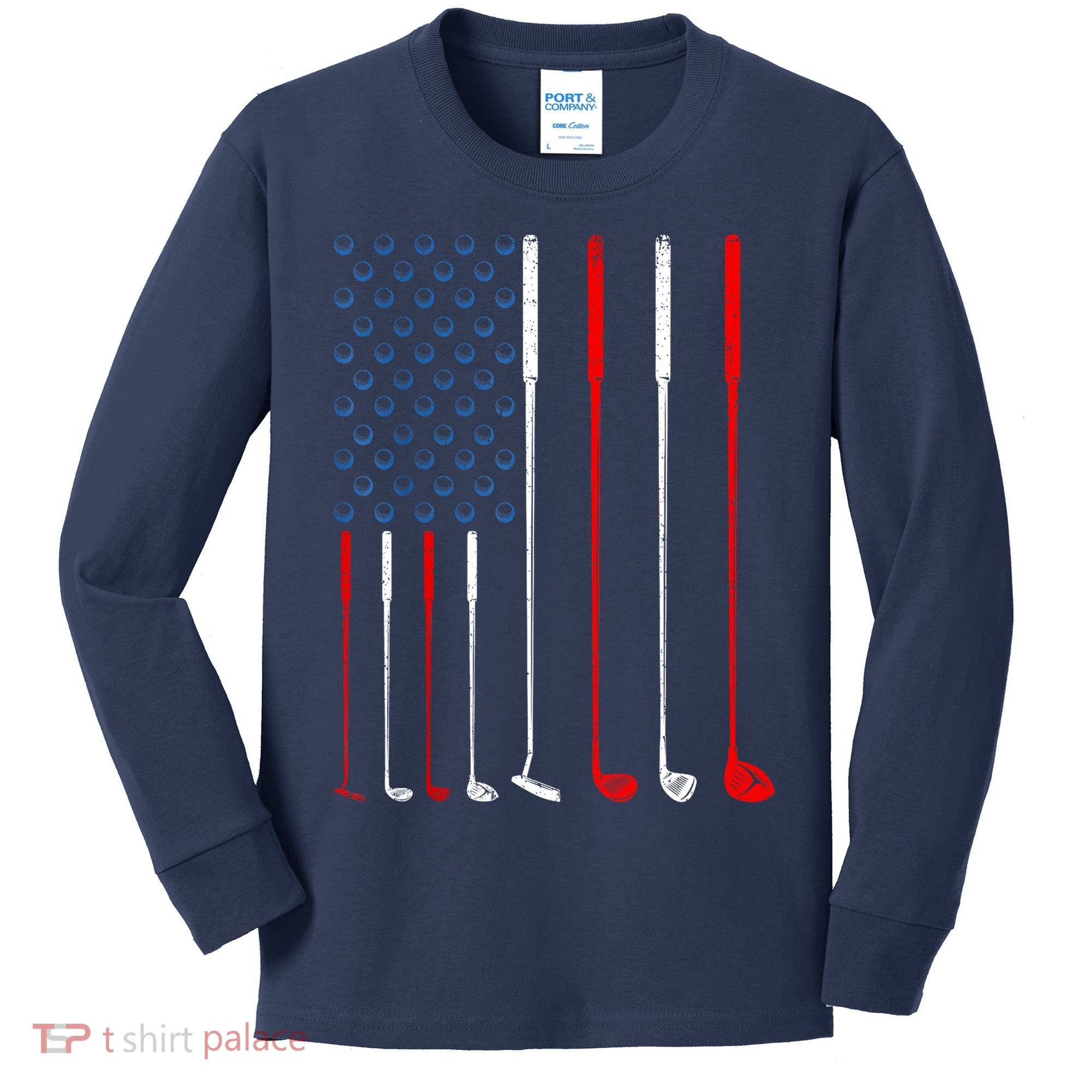 American Flag Golf Clubs Gift Kids Long Sleeve Shirt