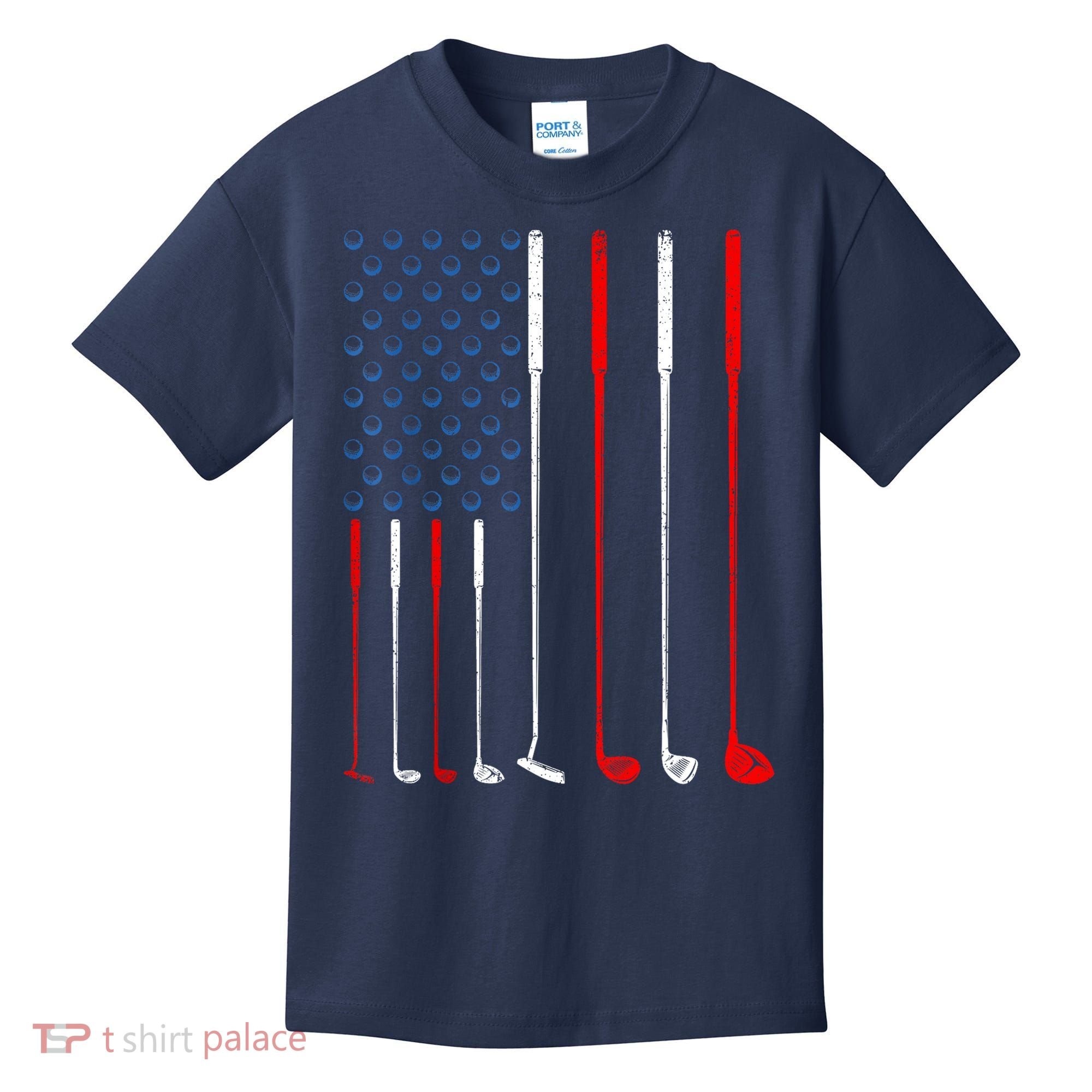 American Flag Golf Clubs Gift Kids T-Shirt