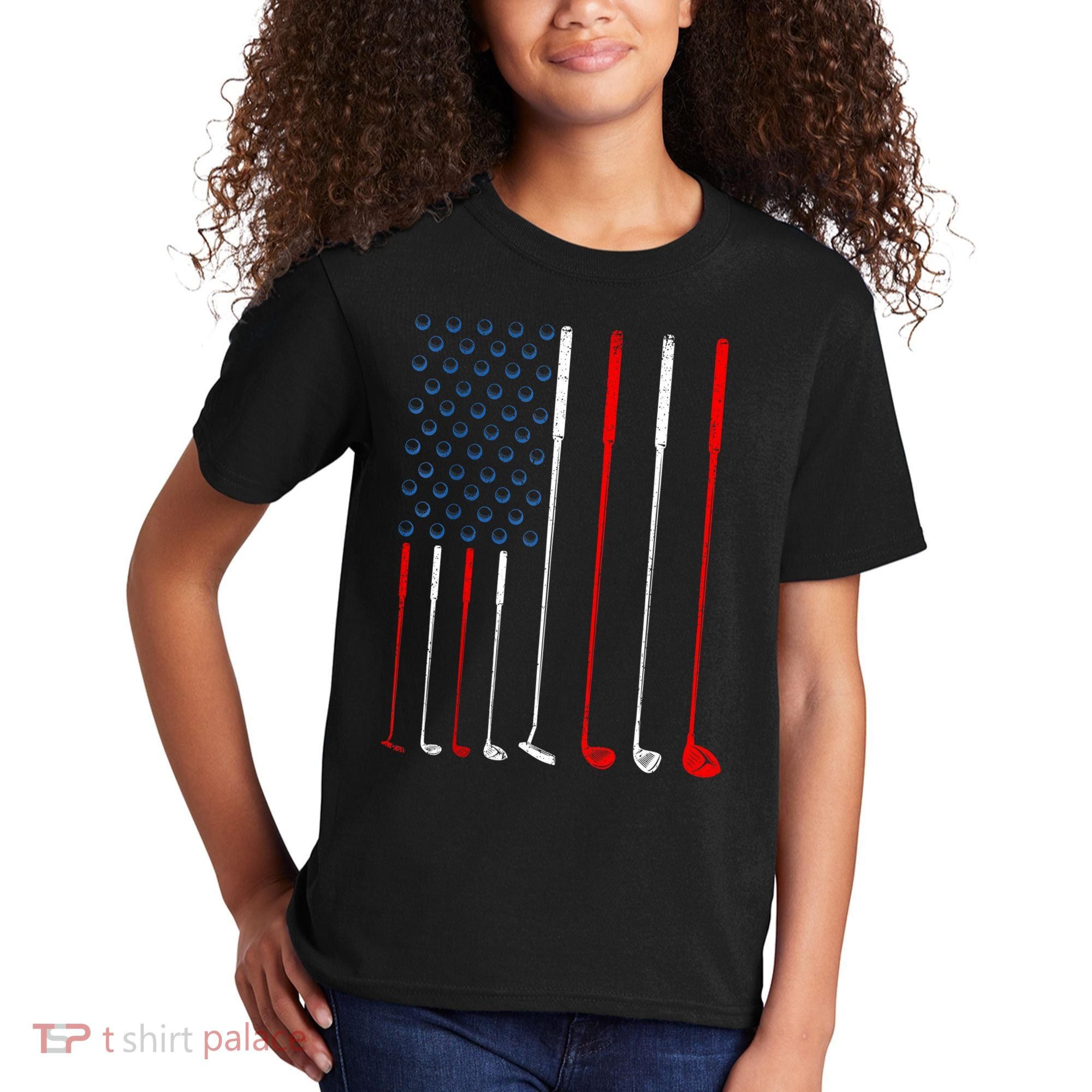 American Flag Golf Clubs Gift Kids T-Shirt