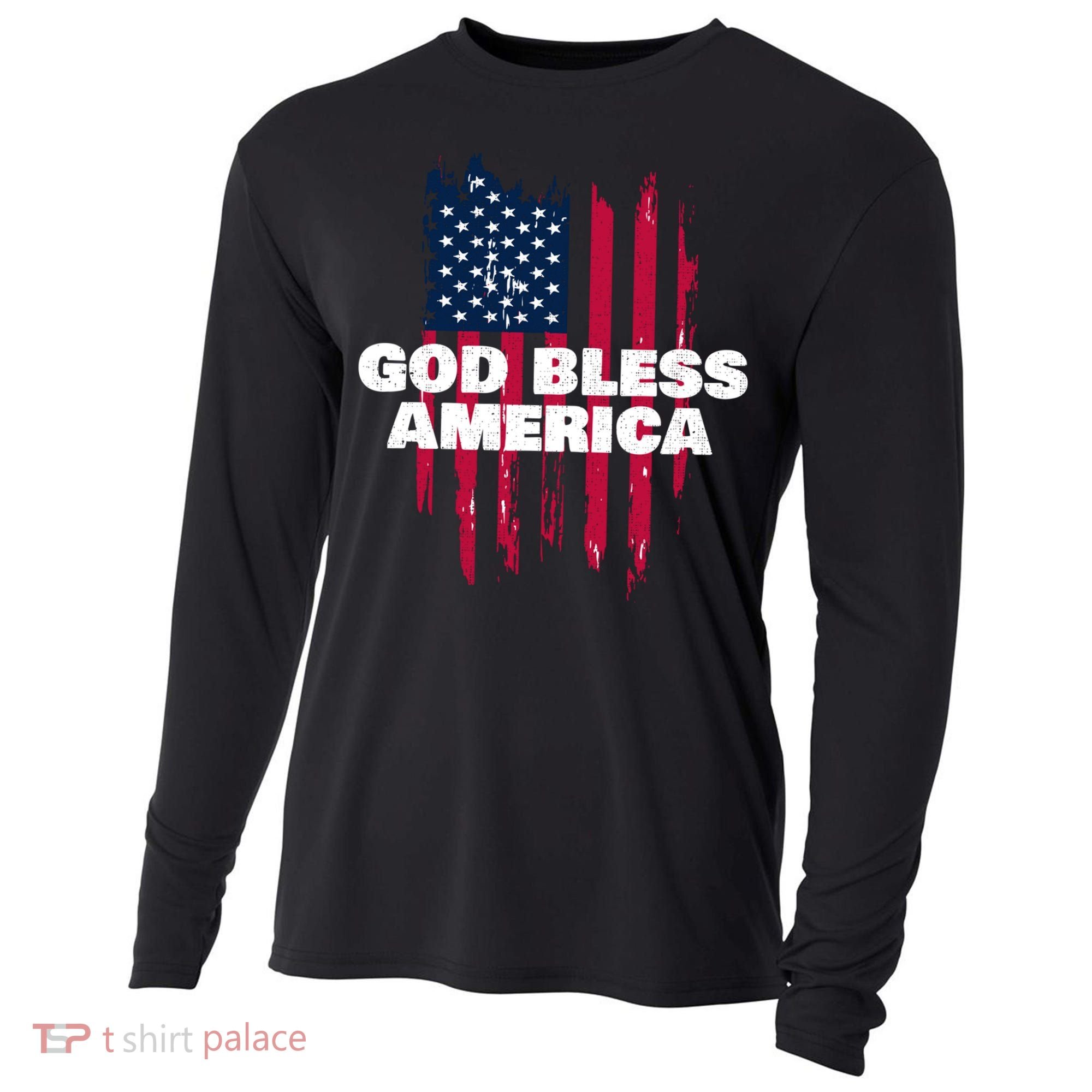 American Flag God Bless America Patriotic Gift Cooling Performance Long Sleeve Crew