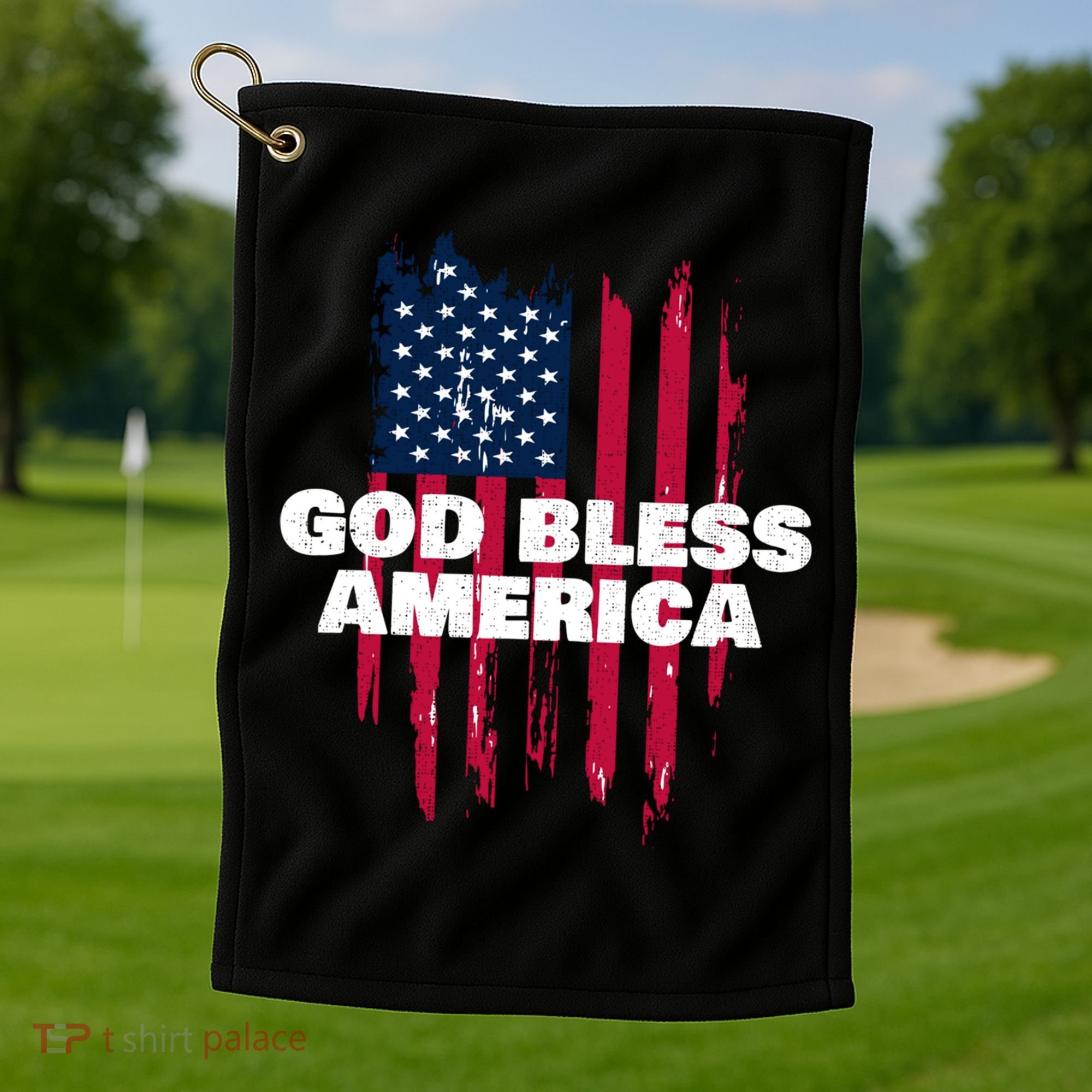 American Flag God Bless America Patriotic Gift Golf Towel