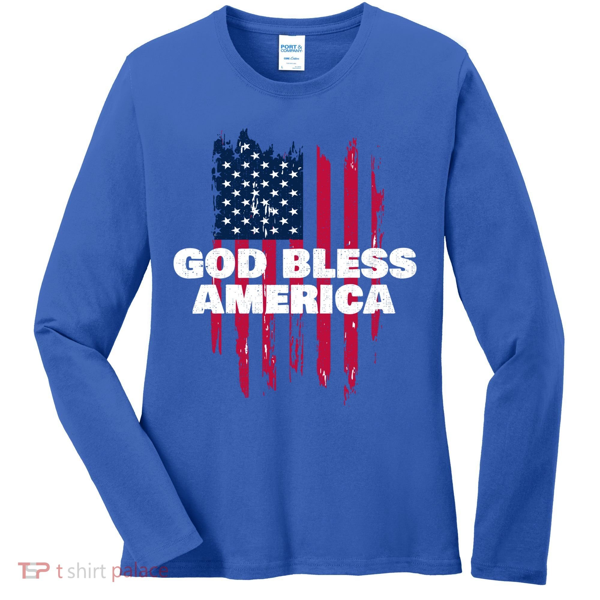 American Flag God Bless America Patriotic Gift Women's Long Sleeve Shirt