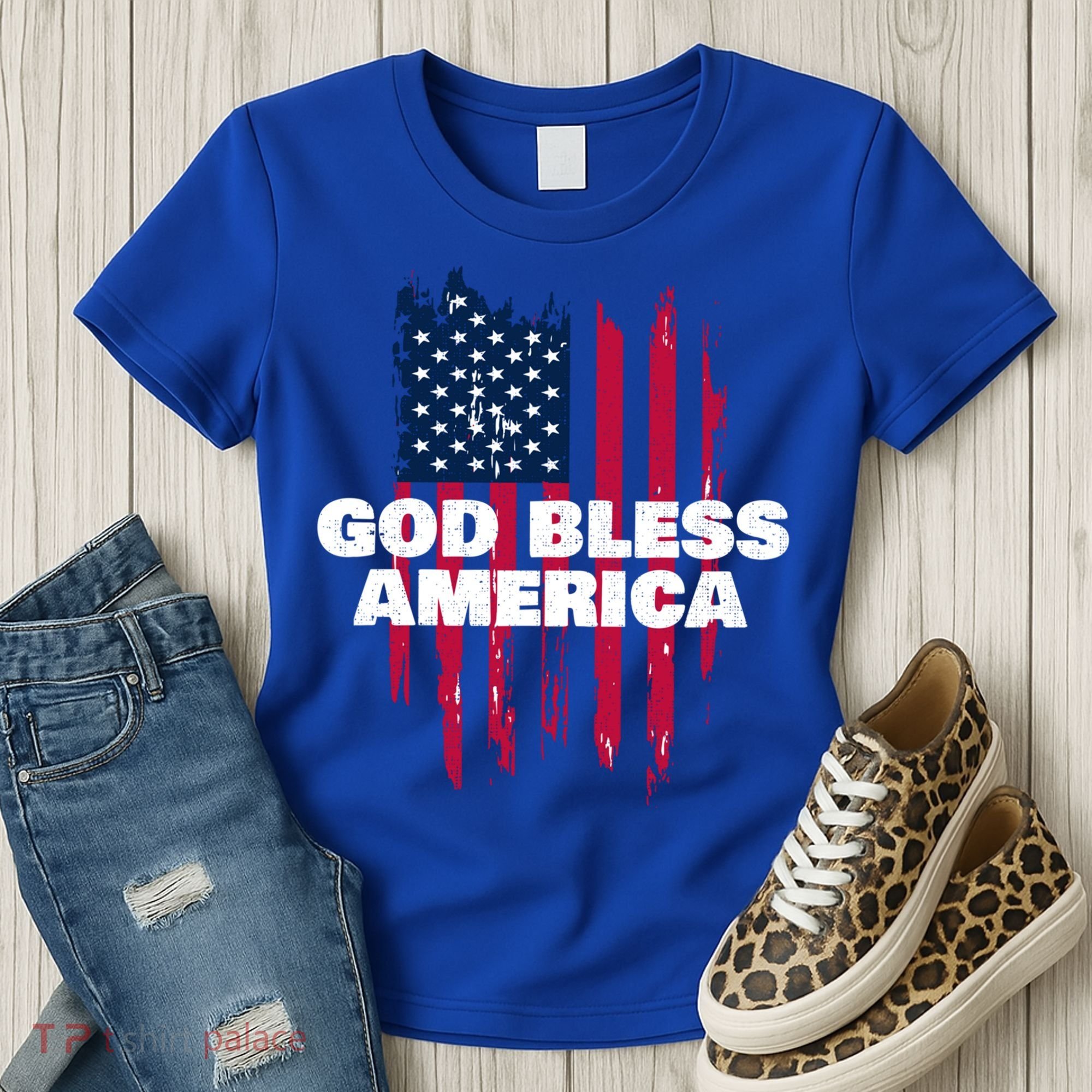 American Flag God Bless America Patriotic Gift Women's T-Shirt