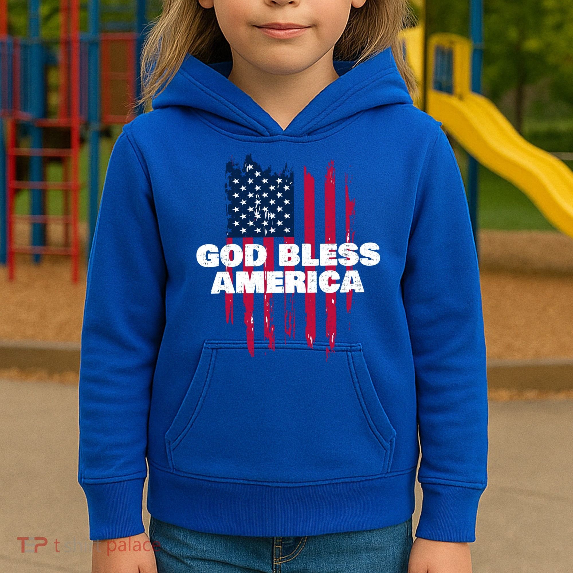 American Flag God Bless America Patriotic Gift Kids Hoodie