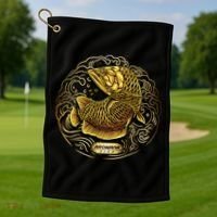 Arowana Fish Gold Golf Towel thumb 1