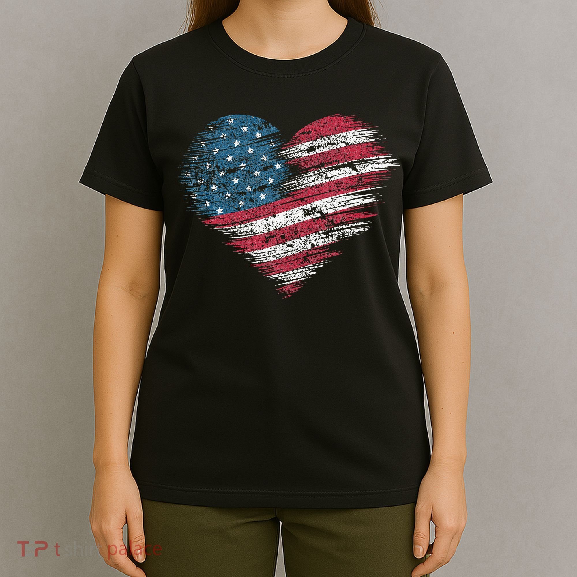 American Flag Heart Women Patriotic 4th Of July Usa Gift T-Shirt
