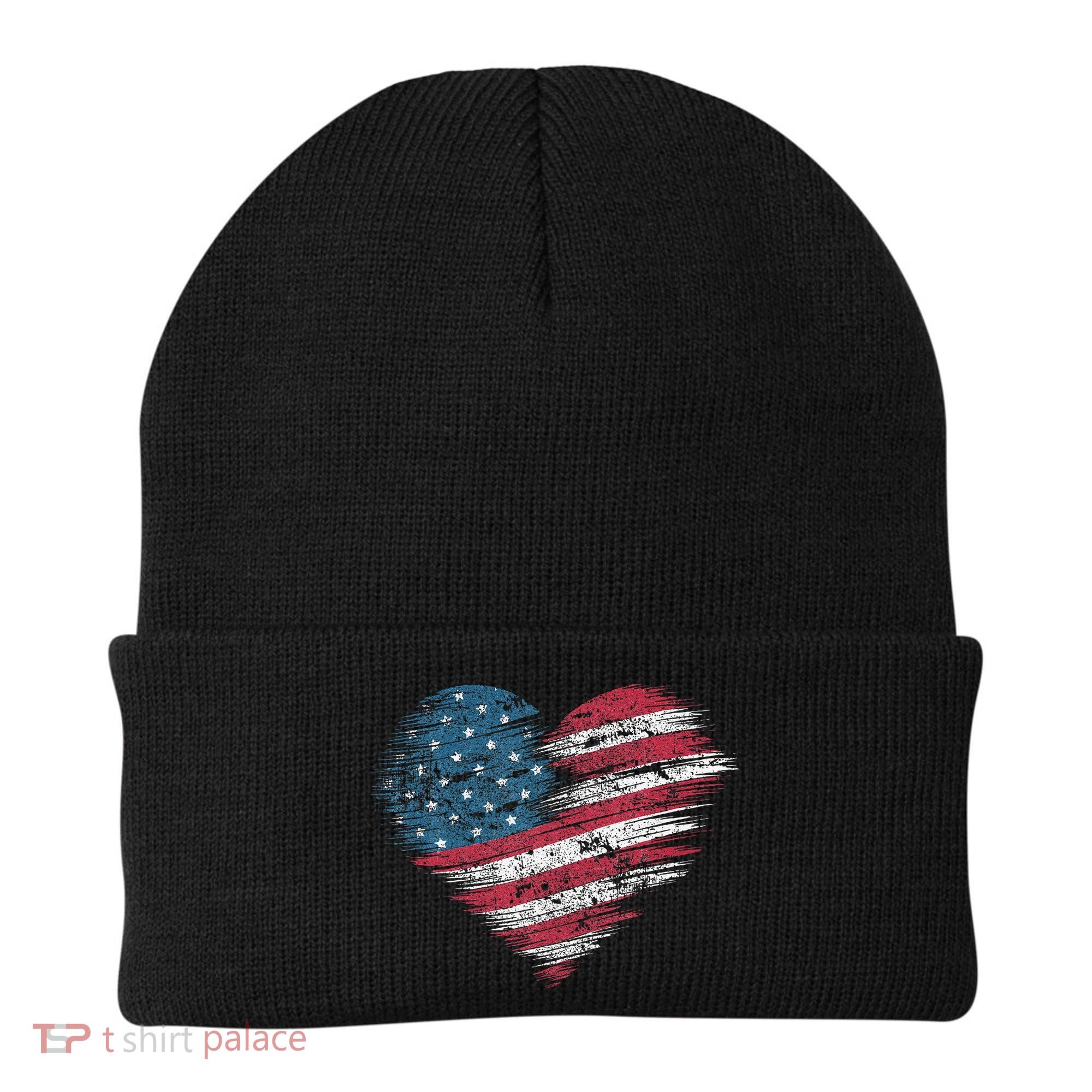 American Flag Heart Women Patriotic 4th Of July Usa Gift Beanie
