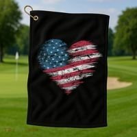 American Flag Heart Women Patriotic 4th Of July Usa Gift Golf Towel thumb 1