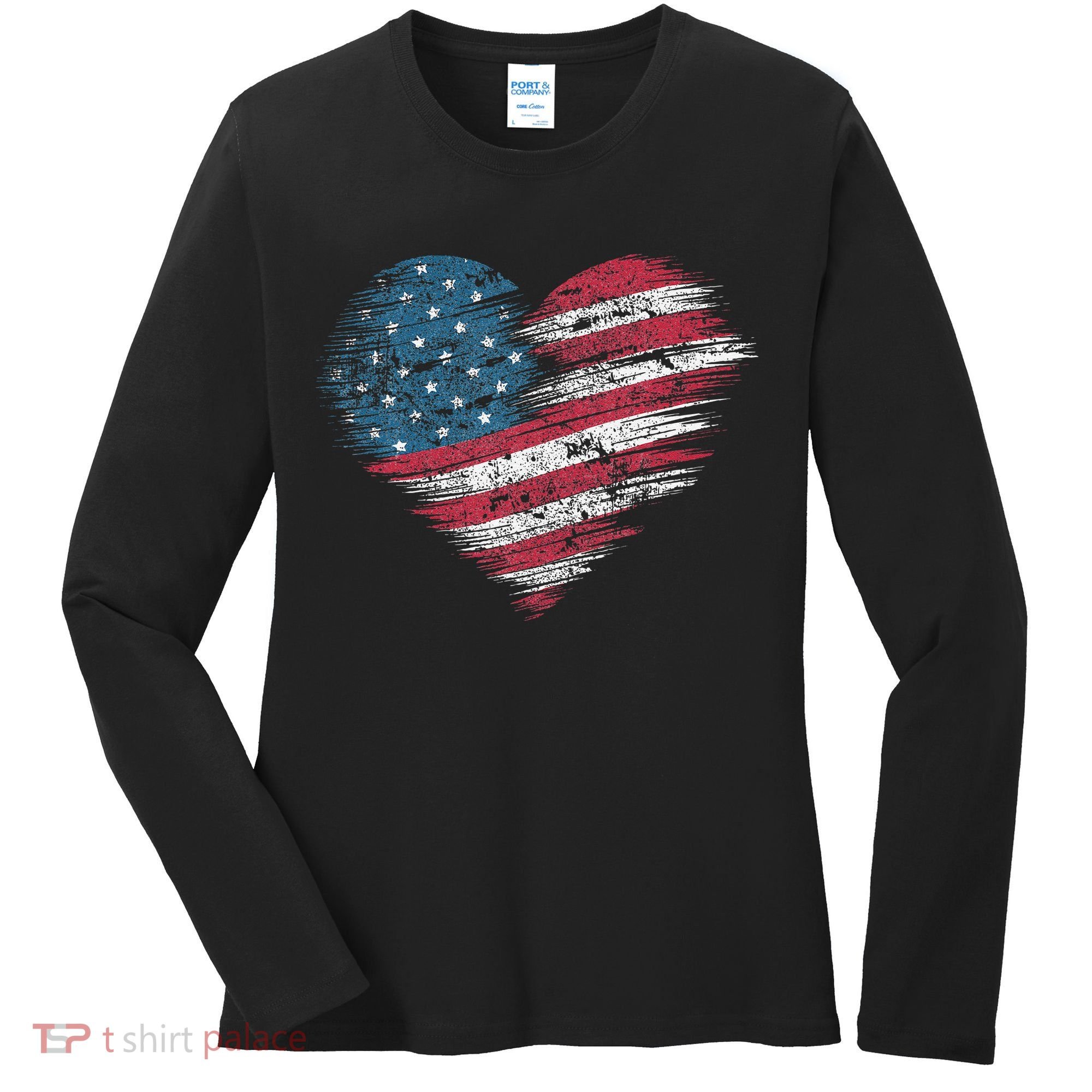 American Flag Heart Women Patriotic 4th Of July Usa Gift Women's Long Sleeve Shirt