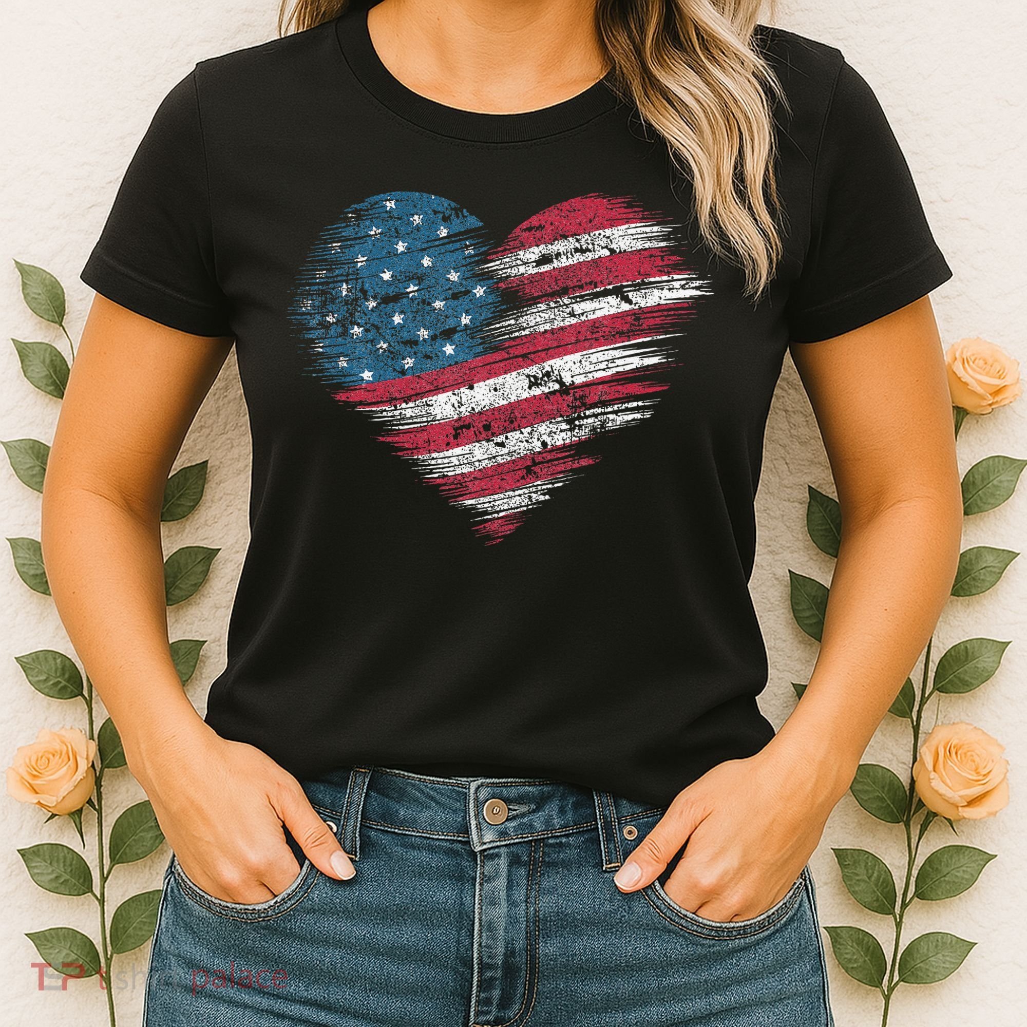 American Flag Heart Women Patriotic 4th Of July Usa Gift Women's T-Shirt