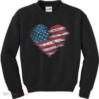 American Flag Heart Women Patriotic 4th Of July Usa Gift Kids Sweatshirt thumb 0