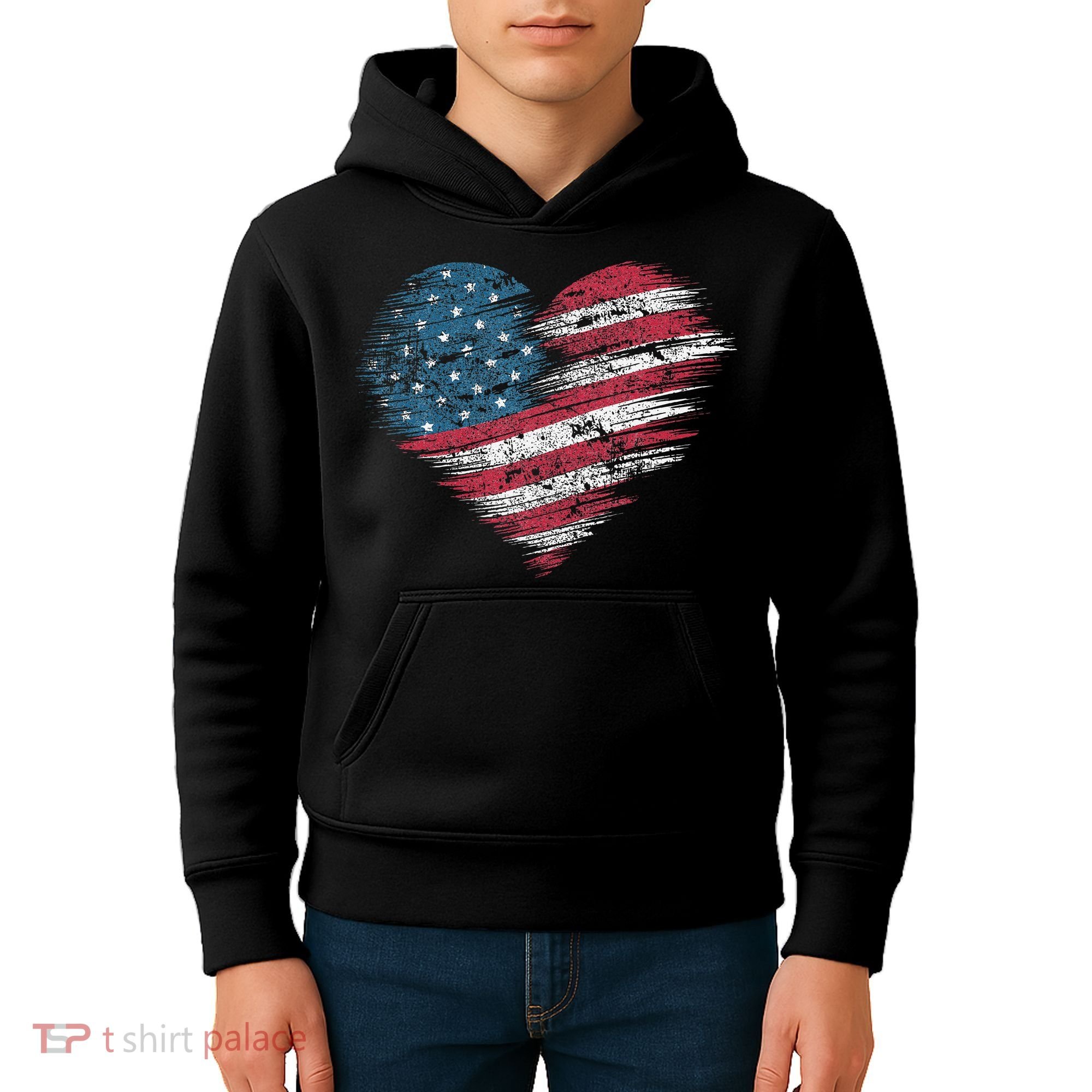 American Flag Heart Women Patriotic 4th Of July Usa Gift Kids Hoodie