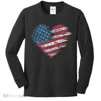 American Flag Heart Women Patriotic 4th Of July Usa Gift Kids Long Sleeve Shirt thumb 0