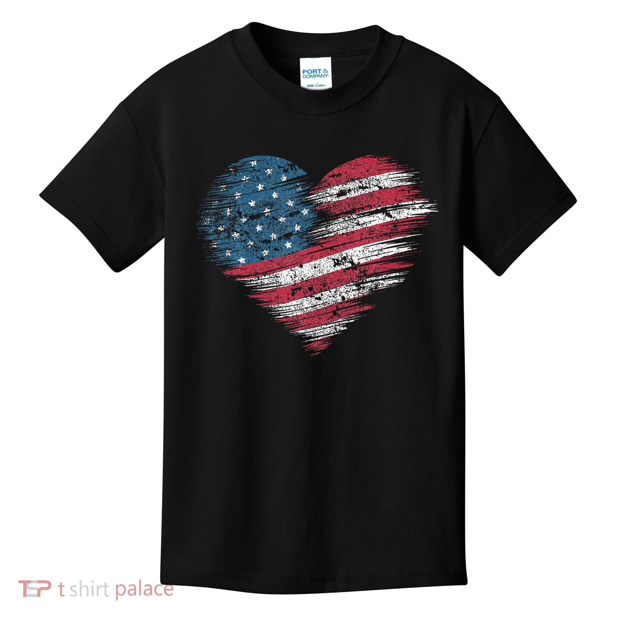 American Flag Heart Women Patriotic 4th Of July Usa Gift Kids T-Shirt