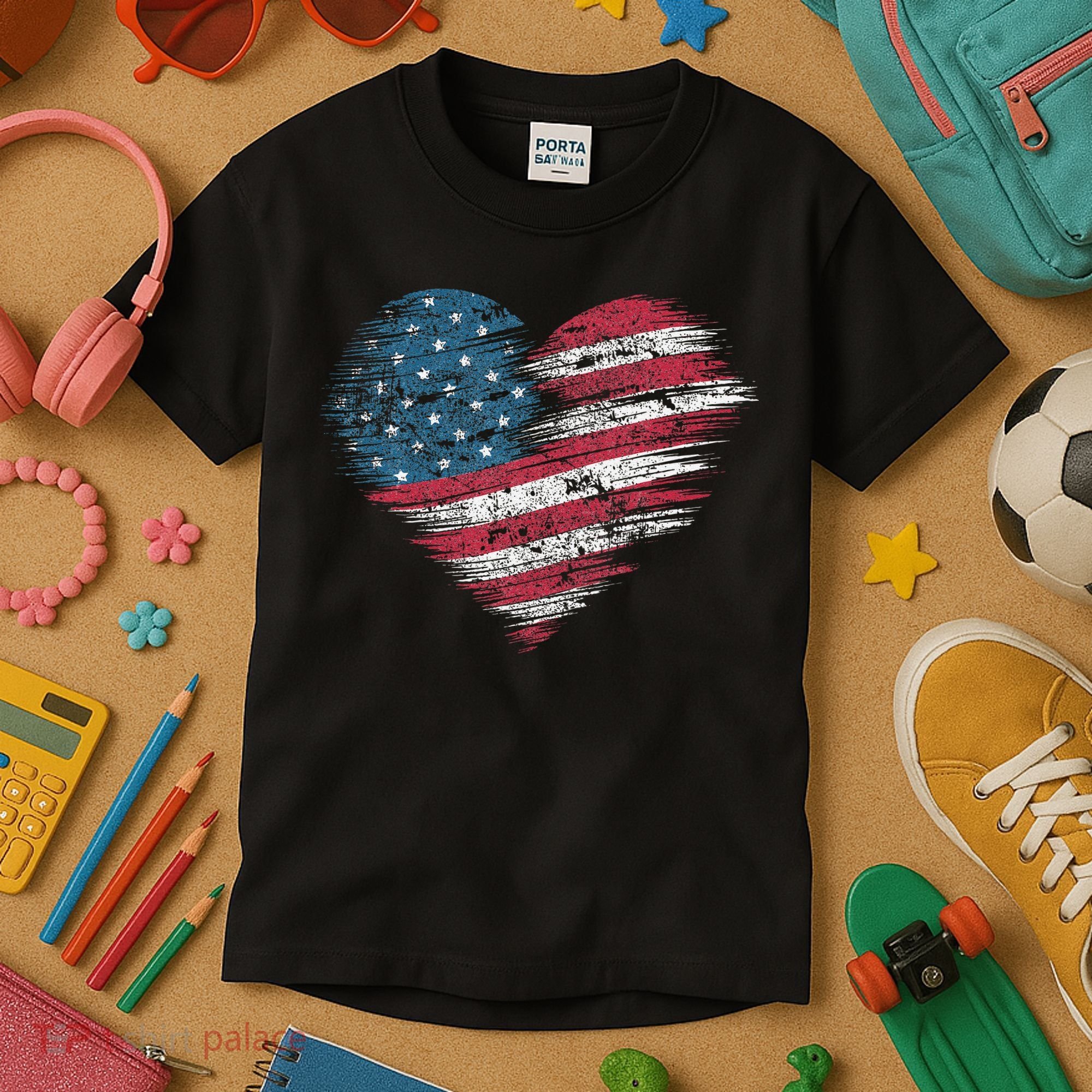 American Flag Heart Women Patriotic 4th Of July Usa Gift Kids T-Shirt