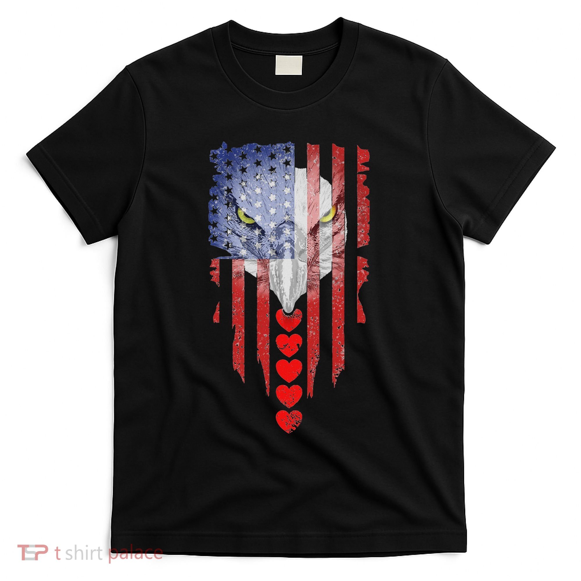 American Flag Hearts Bald Eagle Patriotic Vintage Usa T-Shirt